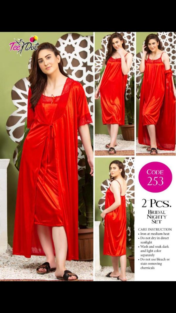 2 Piece Long Bridal Nightwear Red