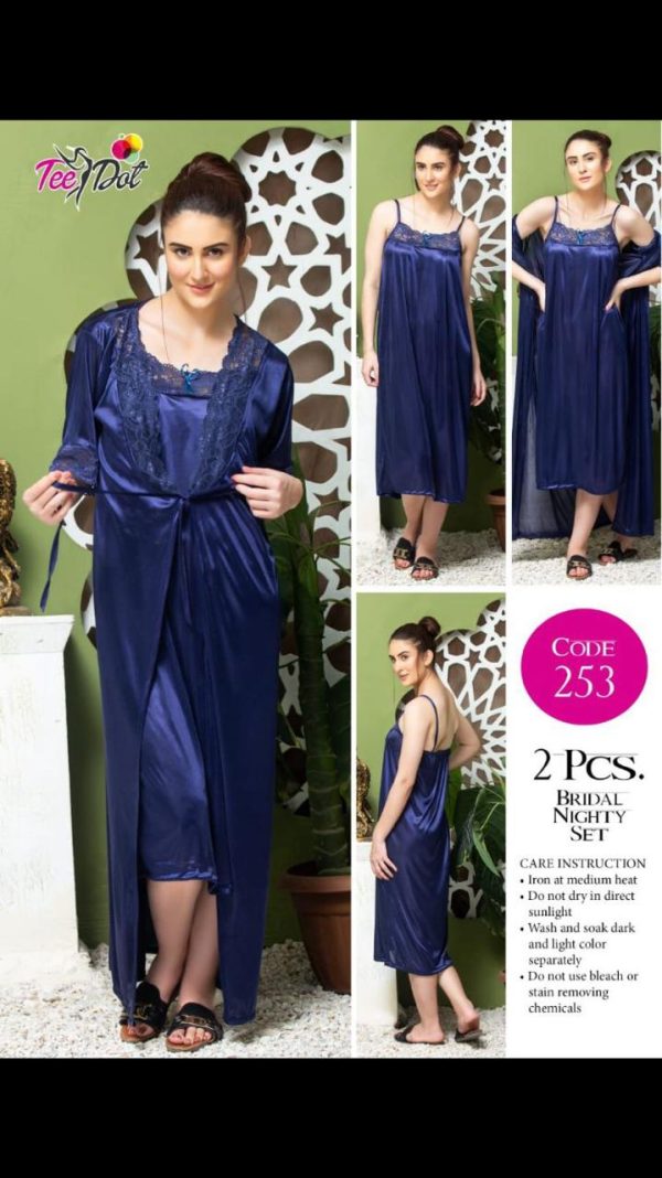 2 Piece Long Bridal Nightwear Blue