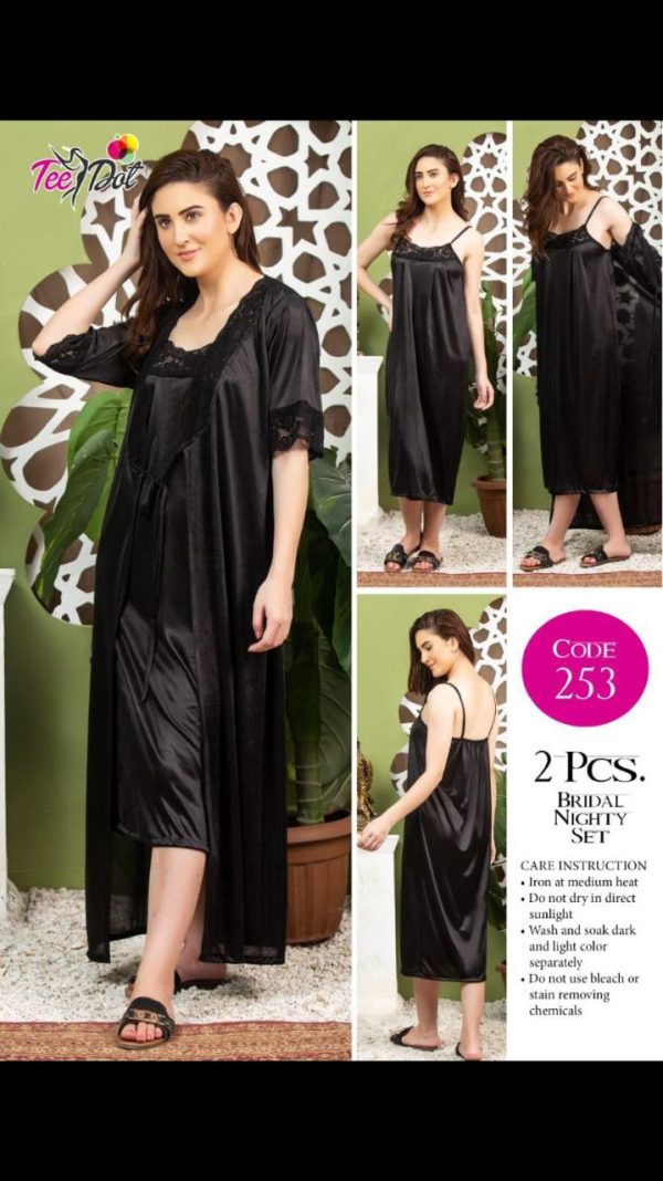2 Piece Long Bridal Nightwear Black