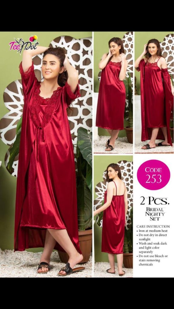 2 Piece Long Bridal Nightwear Maroon